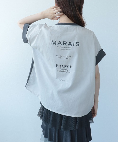 tシャツ バックプリント異素材バイカラーTシャツ レディース