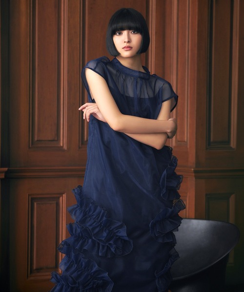 ネイビー オフショルダー フリルドレス　オケージョンドレス【値引き】 darial（ダリアル） ドレス : ZOZOTOWN Yahoo!店 - 通販 - Yahoo
