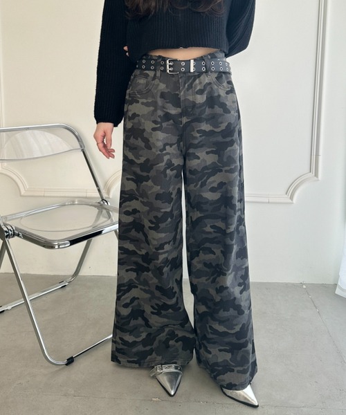 カーゴパンツ カモフラミリタリーオーバーパンツ 迷彩ワイドパンツ