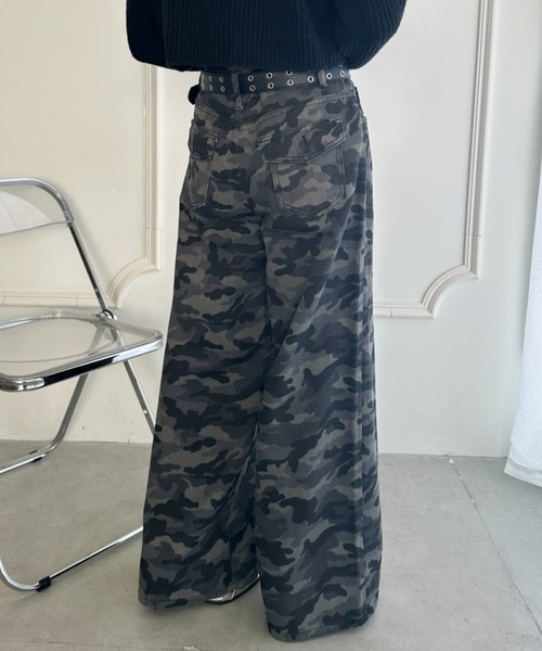 カーゴパンツ カモフラミリタリーオーバーパンツ 迷彩ワイドパンツ