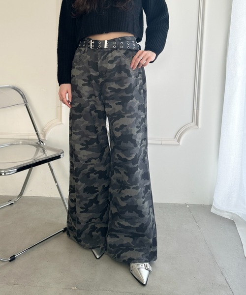カーゴパンツ カモフラミリタリーオーバーパンツ 迷彩ワイドパンツ