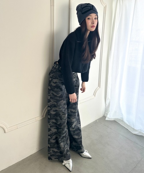 カーゴパンツ カモフラミリタリーオーバーパンツ 迷彩ワイドパンツ