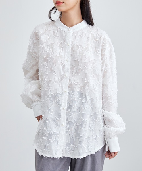 シスタージェーン パールボタン ジャガードタフタスモック ブラウス シャツ 長袖 Sister Jane（シスタージェーン） 長袖 ブラウス Ara Collar Blouse