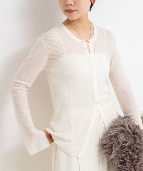 SOÉJU シルク混リブVネックカーディガン M リブ カーディガン