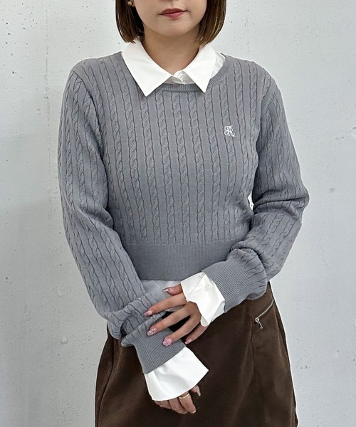 archives（アルシーヴ） ニット セーター ロゴ刺繍ケーブルニットプル