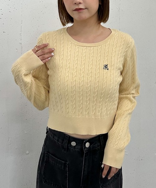 archives（アルシーヴ） ニット セーター ロゴ刺繍ケーブルニットプル