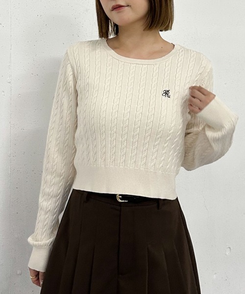archives（アルシーヴ） ニット セーター ロゴ刺繍ケーブルニットプル