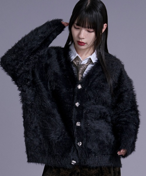 Ellno Loset（エルノロゼット） カーディガン シルバーボタンラメ