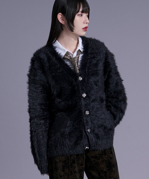 Ellno Loset（エルノロゼット） カーディガン シルバーボタンラメ