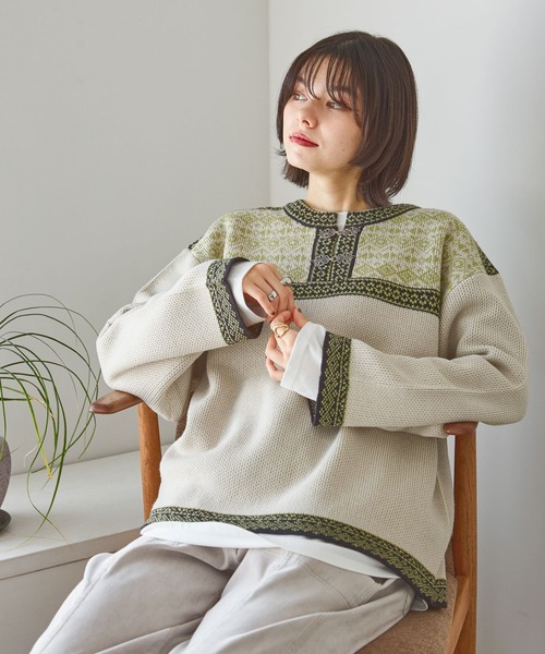 niko and…（ニコアンド） ニット セーター トライバルジャガードニット