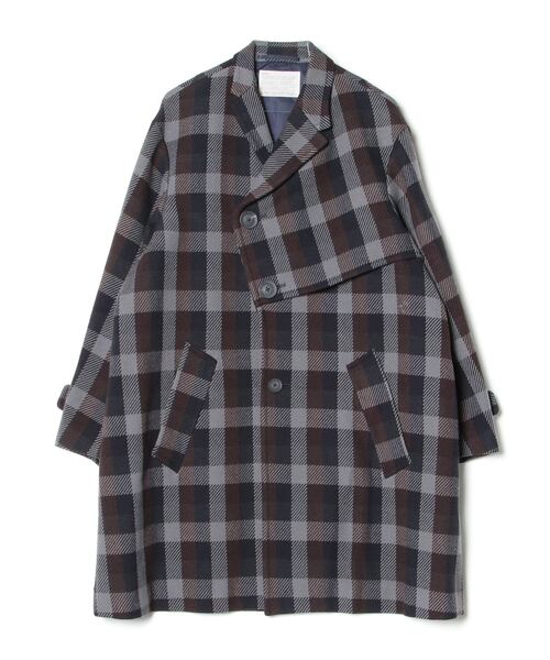 kolor（カラー） チェック柄チェスターコート 1 ネイビー メンズ