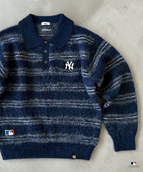 Perushu セーター ニット × MLB モヘアライクボーダーポロニット