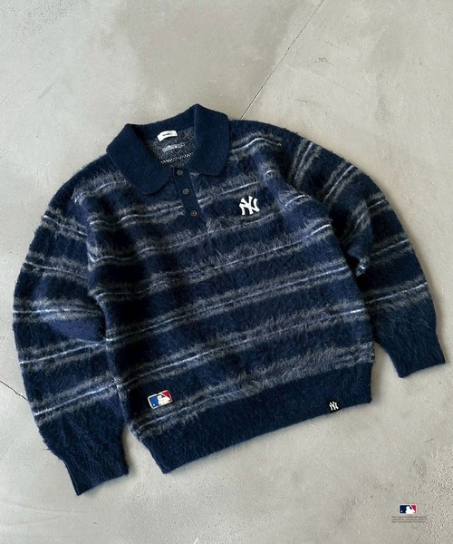 Perushu セーター ニット × MLB モヘアライクボーダーポロニット