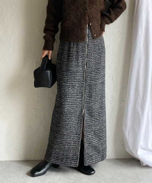 She's Closet スカート ロング丈グレンチェックタイトジップスカート