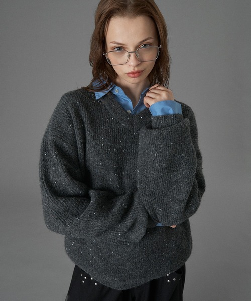 ONCILY（オンシェリー） セーター ニット WOOL BLEND COLOR NEP V-NECK