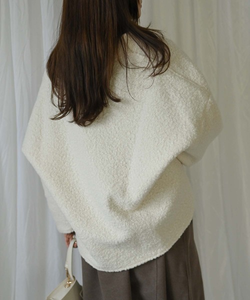 ＆HALF ブークレノーカラージャケット(IVORY) unminou ジャケット ブークレジャケット ノーカラージャケット ジャケット・アウター