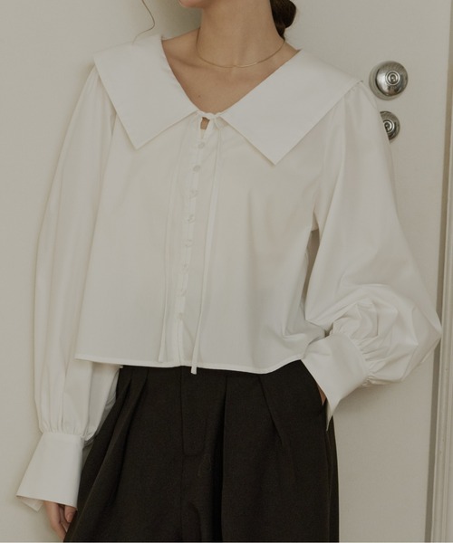 シャツ/ブラウス(長袖/七分) Crayme, Big Collars Blouse OLUN ブラウス シャツ big collar blouse/ビックカラーブラウス