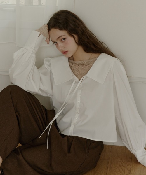 【新品】未開封 OLUN ビックカラーブラウス 白 OLUN ブラウス シャツ big collar blouse/ビックカラーブラウス