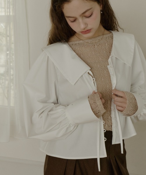 【新品】未開封 OLUN ビックカラーブラウス 白 OLUN ブラウス シャツ big collar blouse/ビックカラーブラウス