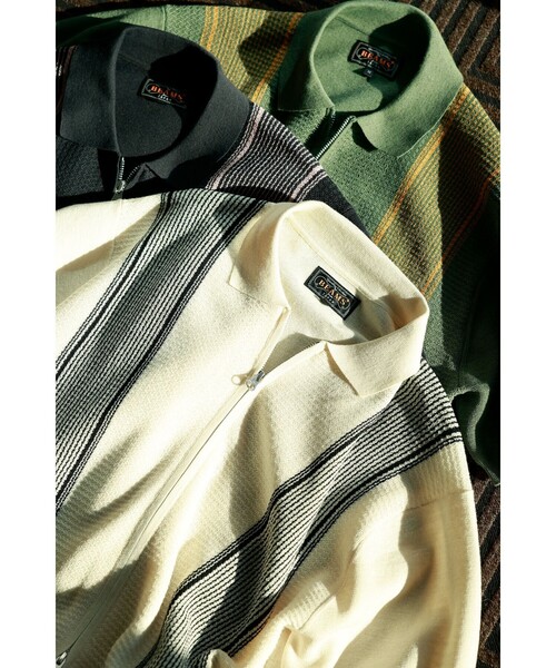 BEAMS+（ビームスプラス） ポロシャツ 半袖 Zip Knit Polo Stripe