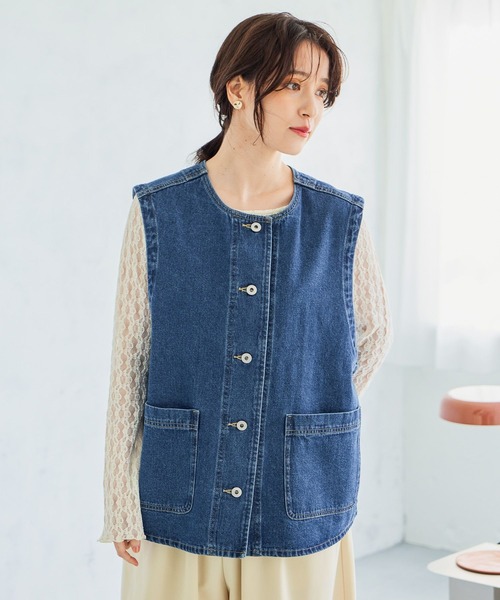 studio CLIP（スタディオクリップ） ベスト ジレ ノーカラーデニム