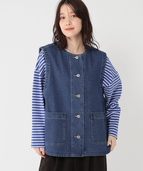 studio CLIP（スタディオクリップ） ベスト ジレ ノーカラーデニム