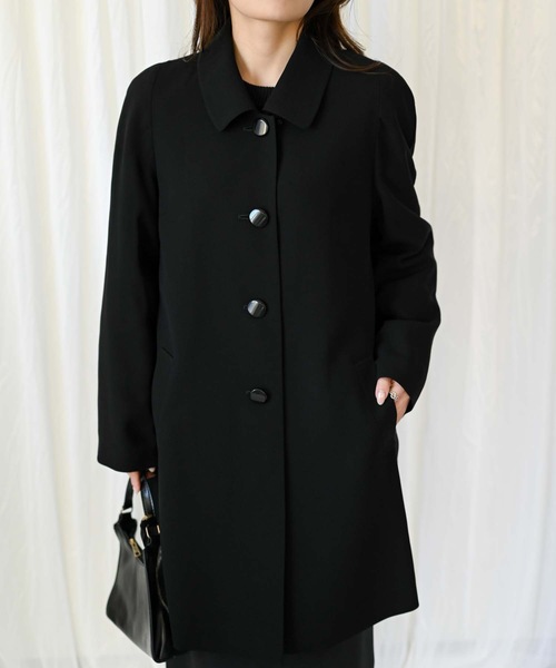 ＆HALF ステンカラーコート コート ブラックフォーマルロングコート 