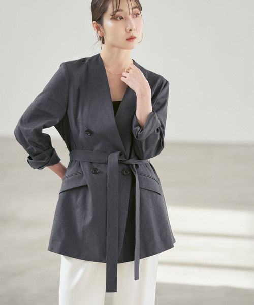 NOBLE（ノーブル） ジャケット ノーカラージャケット 麻ストレッチV