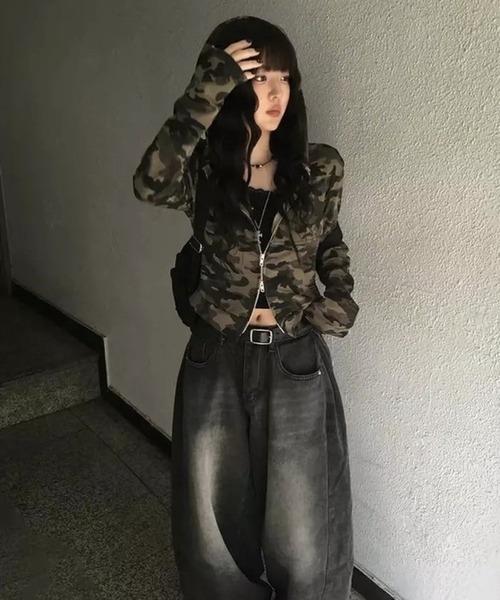 antimid　迷彩ダブルジップパーカー　S ANDER HUNK パーカー Camouflage Double Zip-up Parker/カモフラージュ