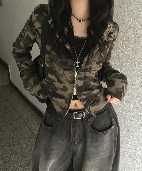 最安値IDA sply 迷彩ダブルジップパーカー　円堂守着用 IDA sply カモフラージュ柄ジップパーカー グリーン×ブラウン サイズ M
