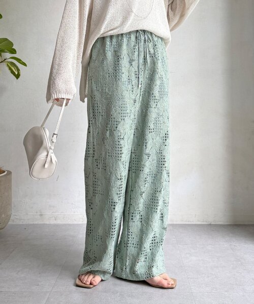 ワイドパンツ パンツ 「WEB限定」フラワーコードレースイージーパンツ レディースの画像