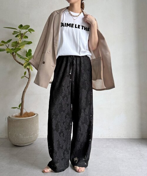 ワイドパンツ パンツ 「WEB限定」フラワーコードレースイージーパンツ レディースの画像