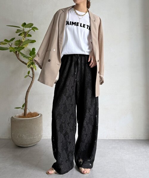 ワイドパンツ パンツ 「WEB限定」フラワーコードレースイージーパンツ レディースの画像