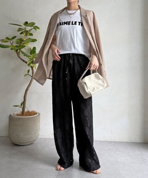 ワイドパンツ パンツ 「WEB限定」フラワーコードレースイージーパンツ レディースの画像