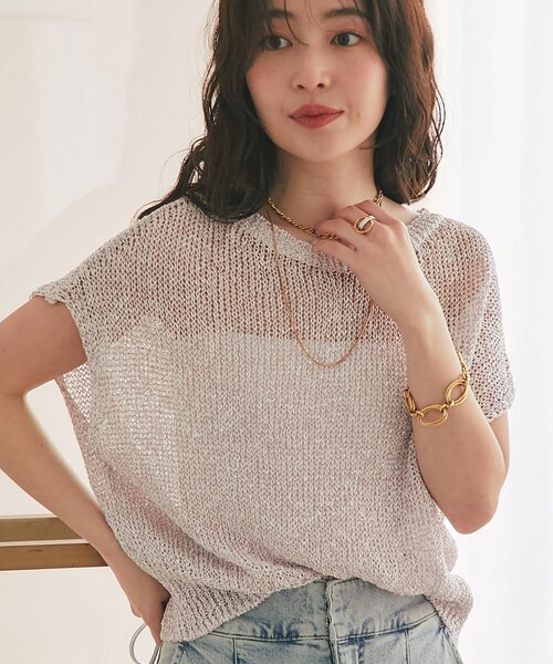 ラブティックボンボン ラメメッシュニット オフホワイト La boutique Bonbon（ラブティックボンボン） ニット セーター 「復刻