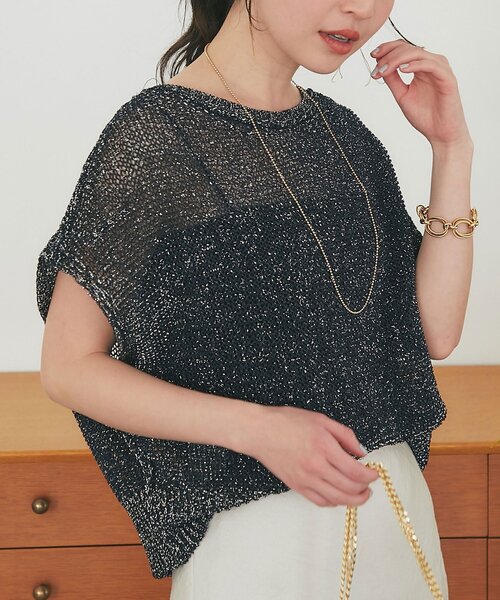 ラブティックボンボン ラメメッシュニット オフホワイト La boutique Bonbon（ラブティックボンボン） ニット セーター 「復刻