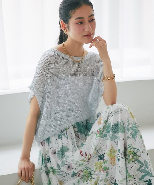ラブティックボンボン ラメメッシュニット オフホワイト 程よいきらきら】ラメメッシュニット | La boutique BonBon(ラブ