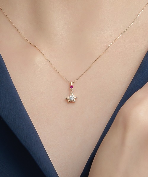 ネックレス 「星の王子さま」コレクションK10YG ダイヤモンド・ルビー ネックレス レディースの画像