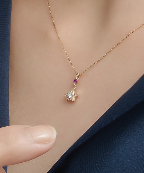 ネックレス 「星の王子さま」コレクションK10YG ダイヤモンド・ルビー ネックレス レディースの画像