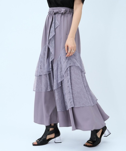 HARE（ハレ） ロング スカート ウエストリボンフリルスリットスカート