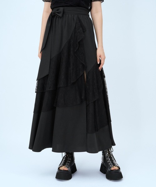 HARE（ハレ） ロング スカート ウエストリボンフリルスリットスカート