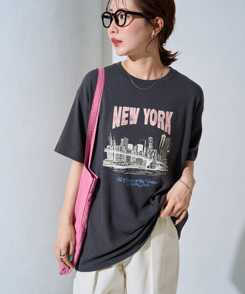 ダークグレー 半袖Tシャツ ロゴプリント FREAK'S STORE（フリークスストア） tシャツ 限定展開 ビンテージ