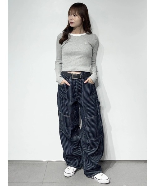 GAP（ギャップ） ワイドパンツ ジーンズ スーパーバギー ストライプ