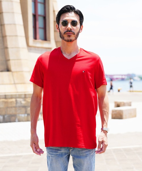   トミーロゴ刺繍 クラシック コットン T シャツ TOMMY HILFIGER tシャツ ベーシックロゴコットンTシャツ