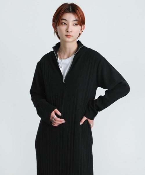 select MOCA ワンピース 2021 AW ハイネックハーフジップニット