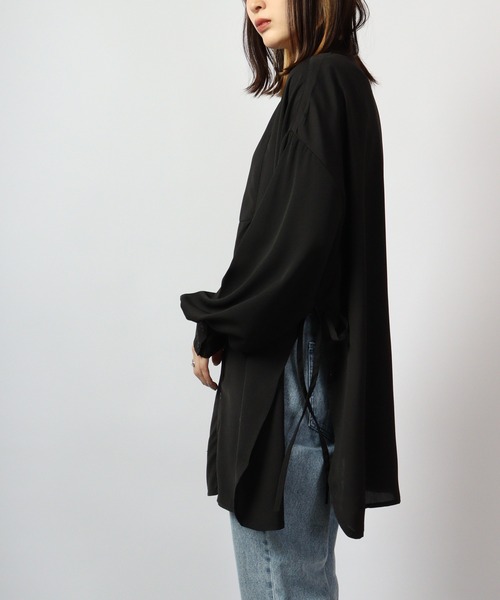 spiritoso ブラウス シャツ サイドリボンツイルブラウス