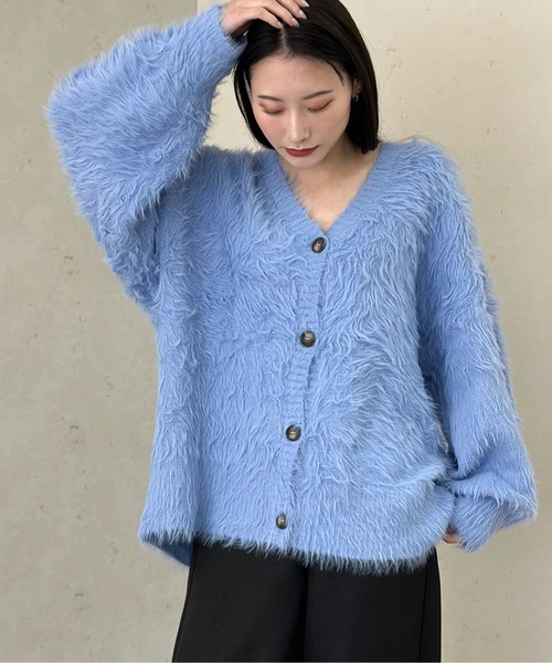 ガニー カーディガン シャギーニット Vネック ウール アルパカ混 XL 水色 Per sist ence（パーシエンス） カーディガン Vネック シャギー ニット