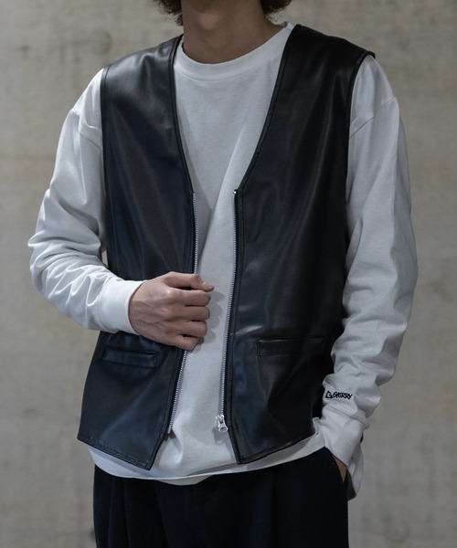 ノーブランド　レザーベスト JOHN'S CLOSET ベスト ジレ 「13」PUレザー ノーカラー
