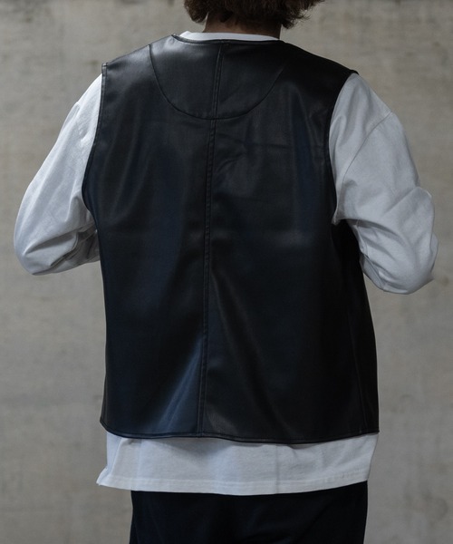 JOHN'S CLOSET ベスト ジレ 「13」PUレザー ノーカラー