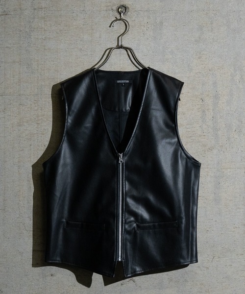 ノーブランド　レザーベスト JOHN'S CLOSET ベスト ジレ 「13」PUレザー ノーカラー